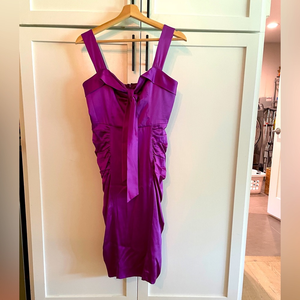 Betsy Johnston - Size 8 - Purple, pinup style, cocktail dress. Stretch satin